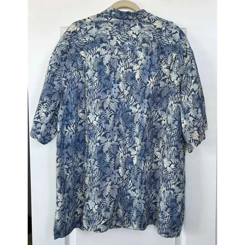 Tommy Bahama Mens 100% Linen Shirt Hawaiian Blue Short Sleeve Size XLX Button Up